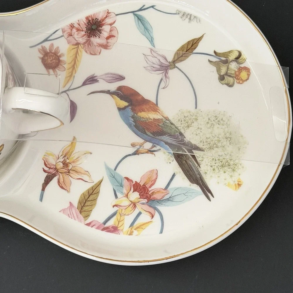 Grace Teaware Sandwich Snack Tray / Cup Spring Flowers Hummingbird Set NEW